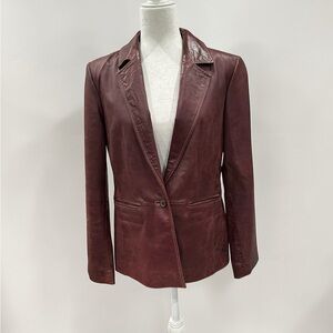 INC Leather Blazer Jacket Bordeaux Wine Color Size 12 Genuine Leather Classic